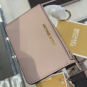Michael Kors Jet Set Travel Small Leather Top Zip Coin Pouch With ID